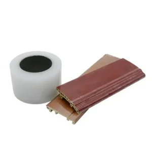 Roll of Wood Door & Furniture Protective Film demonstrating durable, transparent protection for doors, furniture, and wood components during manufacturing, shipping, and installation